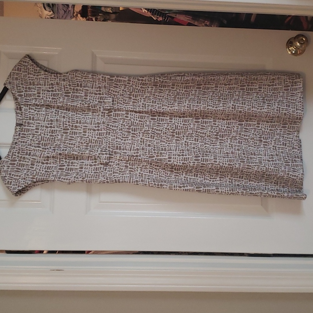 Tan and White Dress Barn Animal Print Dress Size 6